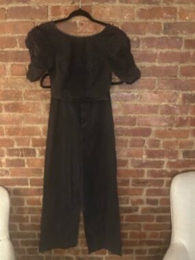 Free People Black Short-Sleeve crop top and Wide-Leg, High Waist Pants.